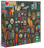 1000pc Alchemist's Cabinet Puzzle featuring detailed curio cabinets with oddities, cats, and vintage scientific items.