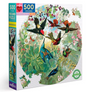 500pc Hummingbirds Round Puzzle featuring vibrant hummingbirds and lush garden foliage in a circular vintage illustration design.