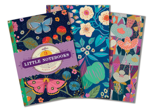 Set of 3 small floral notebooks featuring colorful artwork by Victoria Ball, titled Little Notebooks | Victoria.