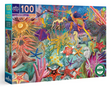 100pc Seahorses, Sea Stars & Seaslugs Puzzle featuring colorful marine life with seahorses, sea stars, and seaslugs illustration.