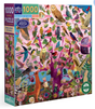 1000pc Parliment of Owls Puzzle featuring colorful owls and songbirds in a vibrant woodland scene by Claire Westwood