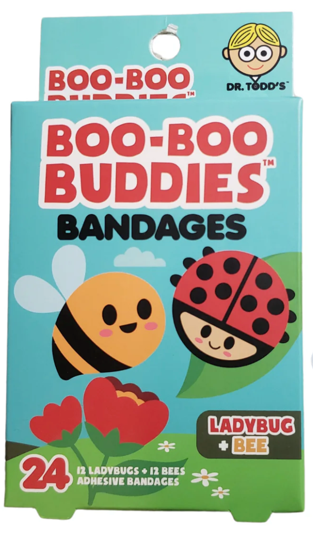 Ladybug & Bee Bandages featuring cute bees and ladybugs to brighten up any first aid kit and soothe minor cuts.