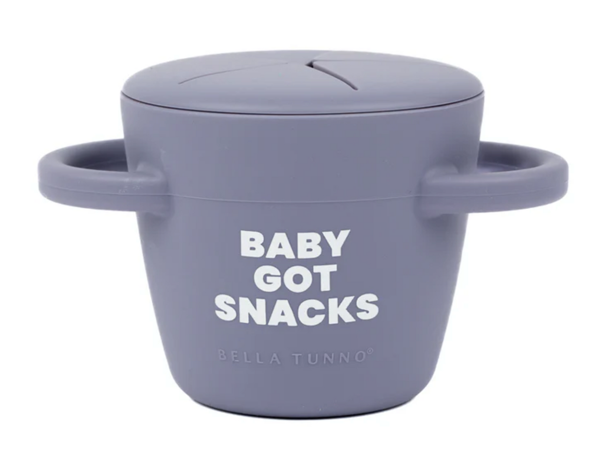 Happy Snacker | Baby Got Snacks snack cup with silicone lid and handles for toddlers and babies.