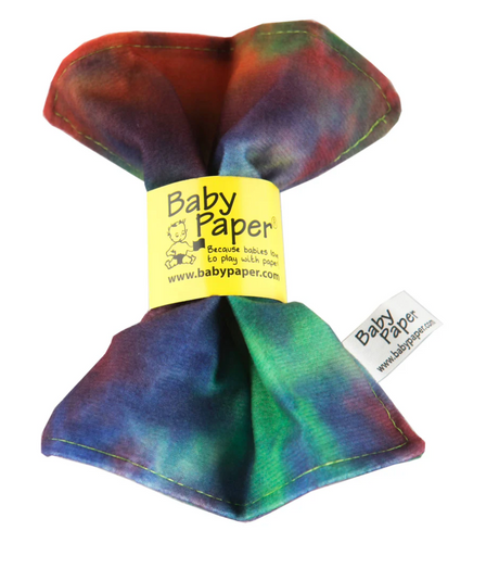Baby Paper | Tie Dye crinkly sensory toy in vibrant colors for soothing and developmental play.