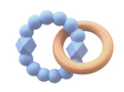 Moon Teether | Soft Blue featuring a textured silicone ring and smooth antibacterial beech wood ring for teething babies.