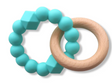 Moon Teether | Mint with textured mint silicone ring and smooth natural beech wood teething ring for soothing babies.