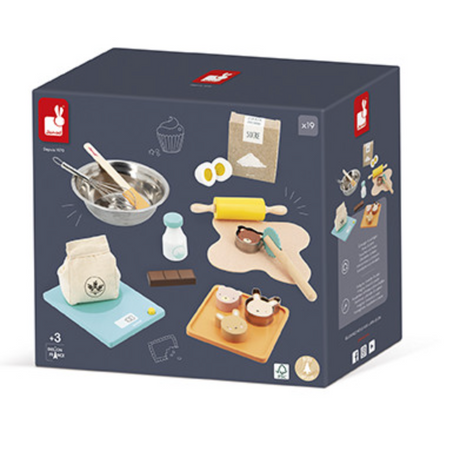 My Pastry Workshop baking set with child-friendly utensils and animal-shaped cutters for imaginative cooking play.