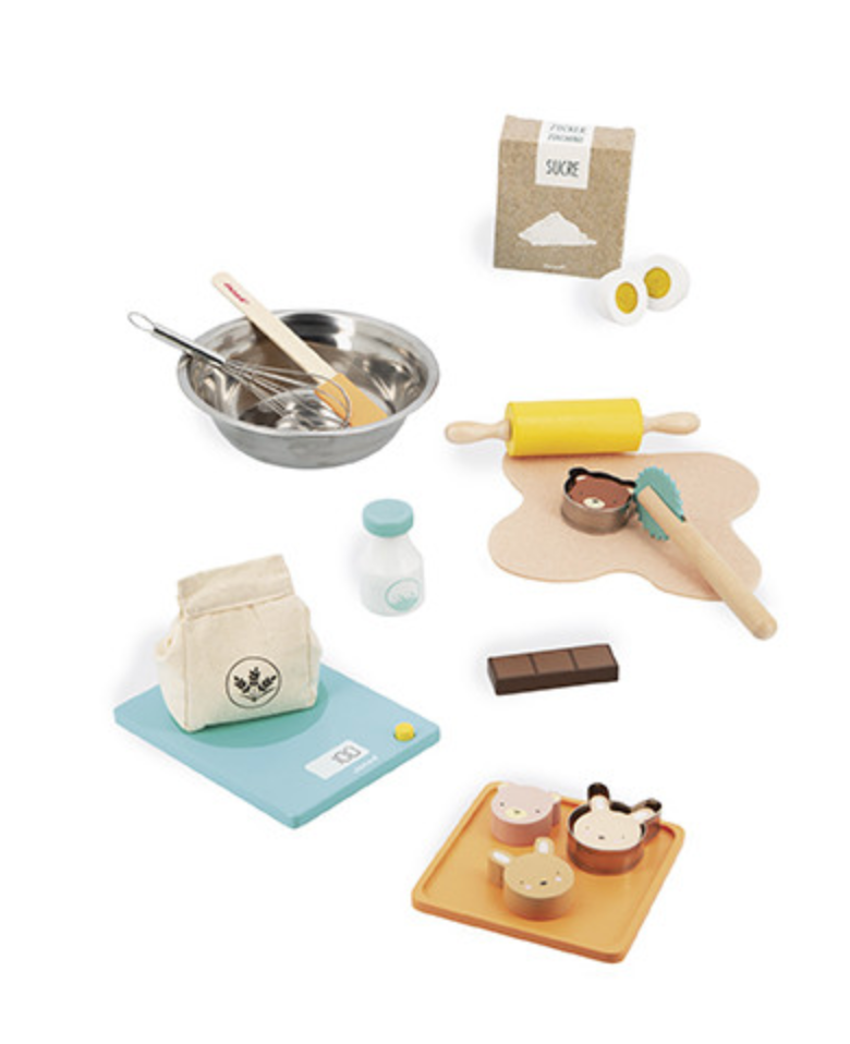 My Pastry Workshop baking set with utensils, cutters, ingredients, and pastries for imaginative play.