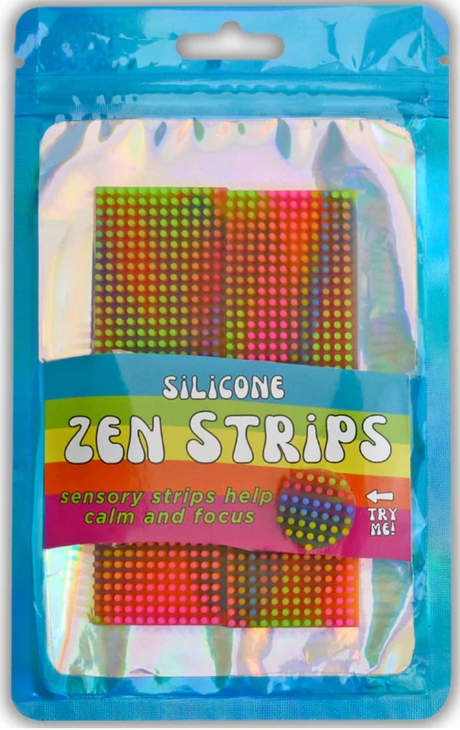 Zen Strips | Multicolor Silicone 2pk sensory strips in resealable packaging for calm, focus, and stress relief.