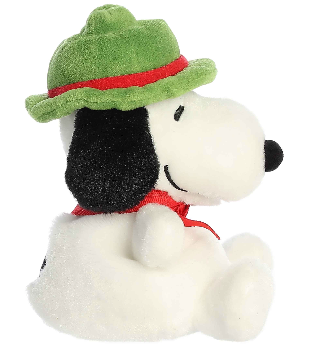 Palm Pals Snoopy Beagle Scout plush with green hat and red neckerchief, soft and cuddly Peanuts collectible.
