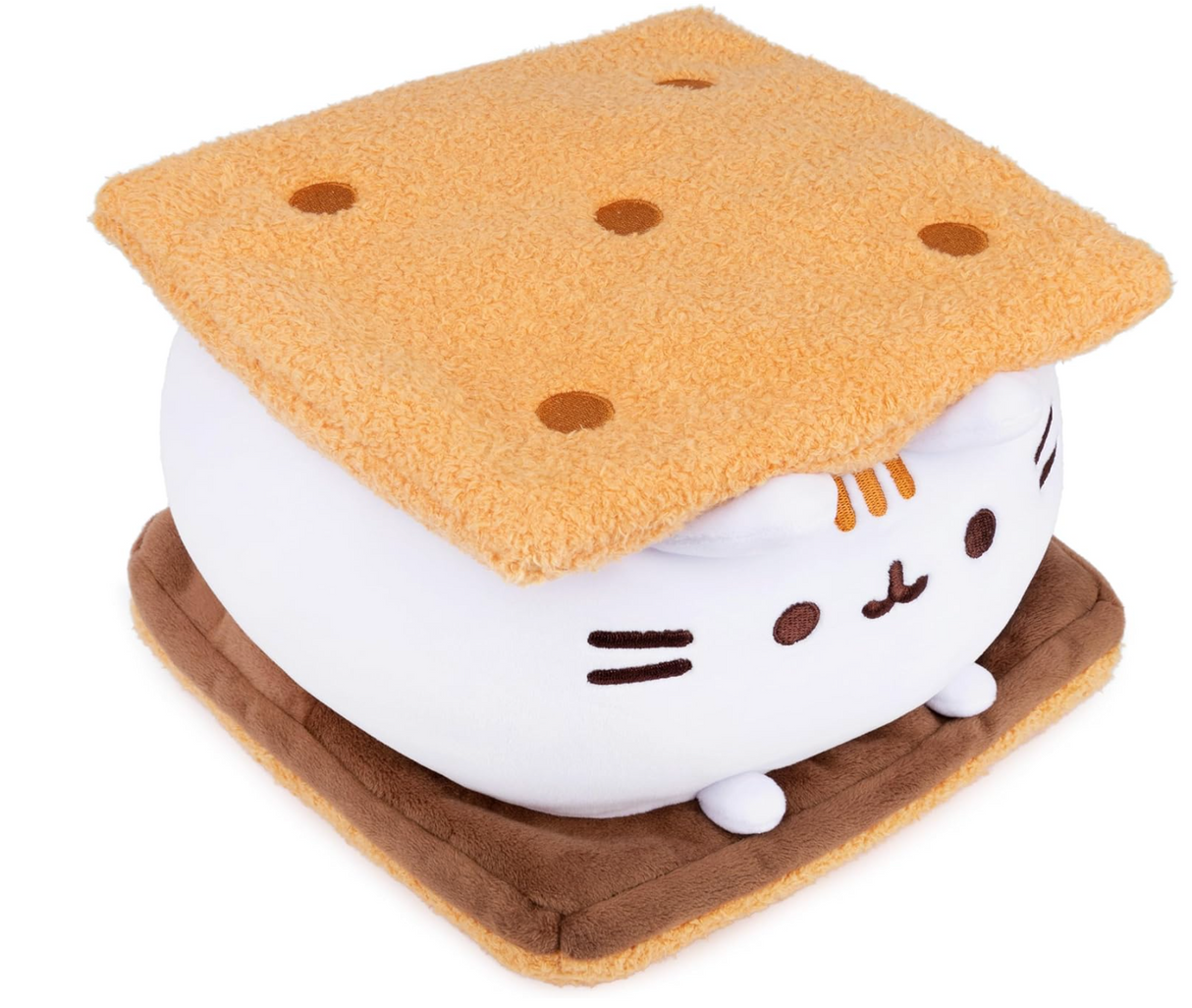 Pusheen S'moresheen Squisheen plush features Pusheen as a soft, squishy s’mores cat between plush graham crackers.