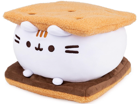 Pusheen S'moresheen Squisheen plush of a white cat marshmallow between two soft brown graham crackers.