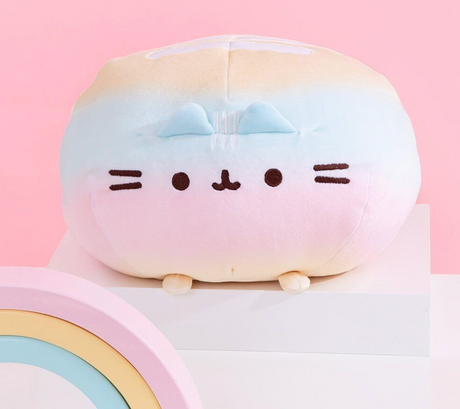 Pusheen Round Squisheen Ombre plush in soft rainbow ombre with round shape, super squishy and perfect for cuddling.
