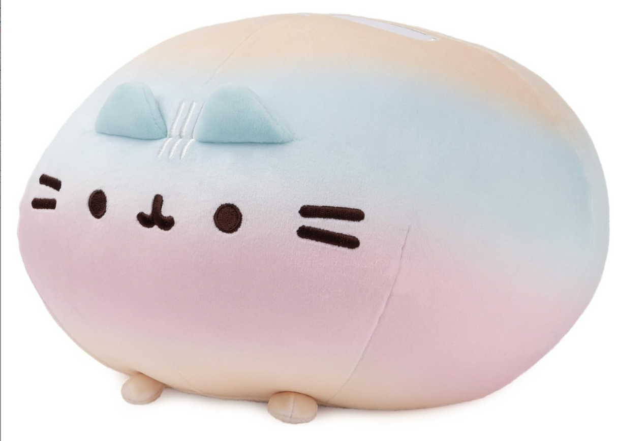 Pusheen Round Squisheen Ombre plush featuring a soft, squeezable round shape with pastel rainbow ombre colors.