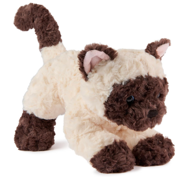 Bootsie Siamese Kitten plush toy with cream-colored fur and chestnut accents in a playful pounce pose.