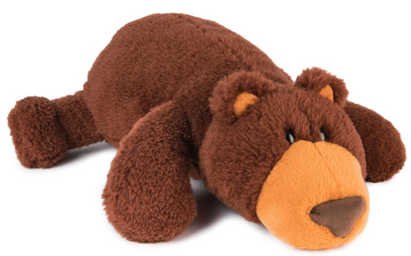 Teddy Bear Tush plush toy in a relaxed snoozing pose with chestnut-brown fur and amber muzzle and ears.