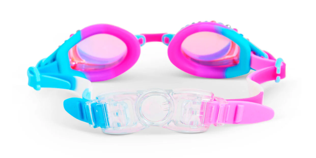 Goggles Glimmering Gem kids' swim goggles in vibrant pink and blue with easy back clip for a secure, comfortable fit.