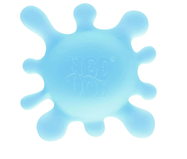 NeeDoh Sploot Splat blue sensory toy with squishy, blob extensions for tactile fun and stress relief, 3-inch diameter.