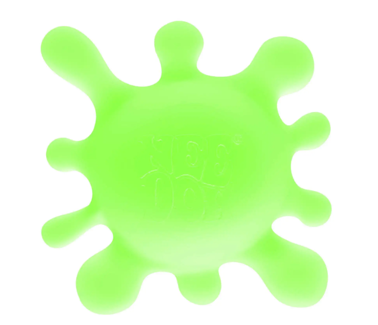 Bright green NeeDoh Sploot Splat sensory toy with squishy blob extensions for tactile fun and stress relief.