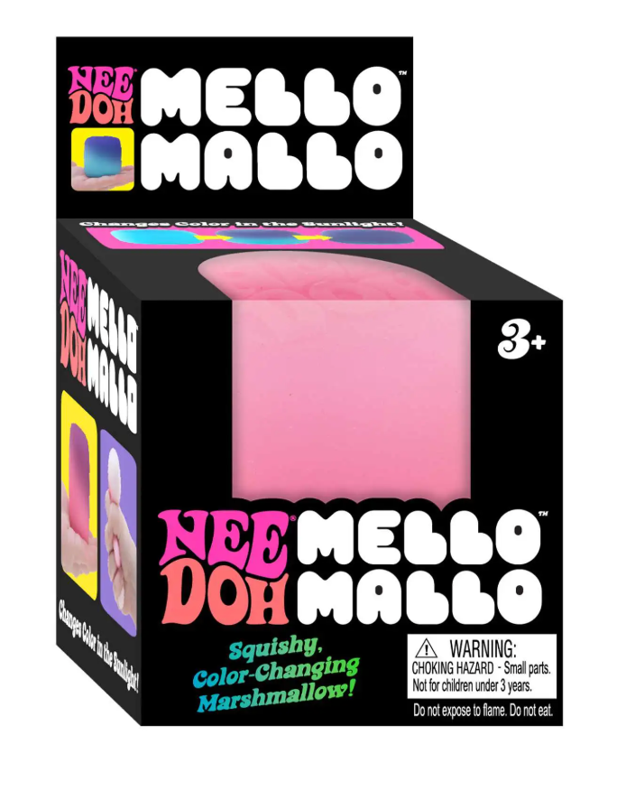 NeeDoh Mello Mallo squishy marshmallow toy in pink, color-changing and safe for ages 3 and up, assorted colors available.