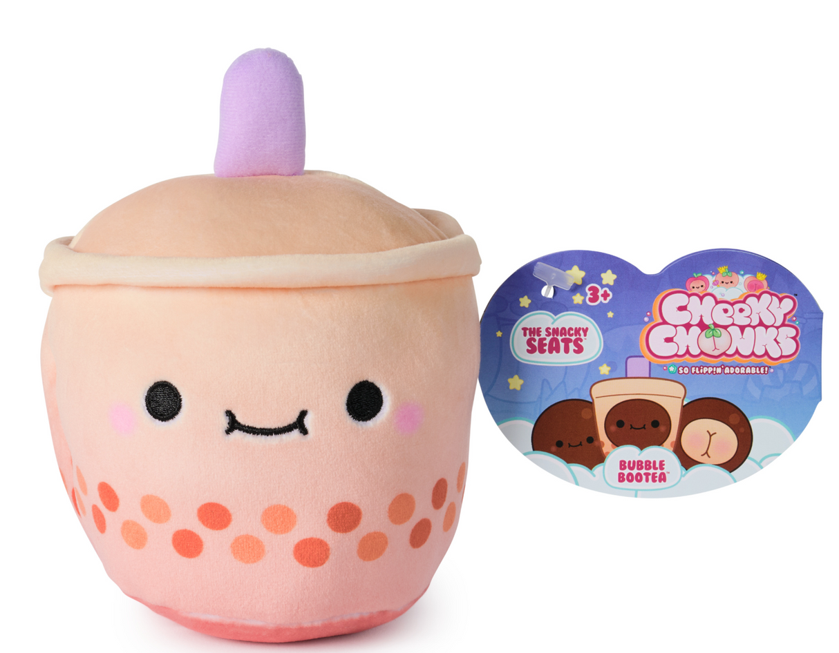 Cheeky Chonks Chonk plush toy in bubble bootea design with soft squishy body and smiling face.