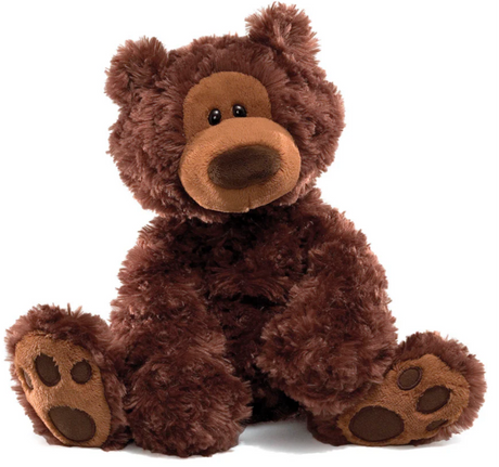 Teddy Bear Philbin Chocolate featuring a 12-inch soft brown plush with cute paw pad accents and a curious expression.