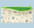 My Neighbor Totoro Pen Case in beige with gray prints and vibrant green interior, foldable and zipper-closed organizer.