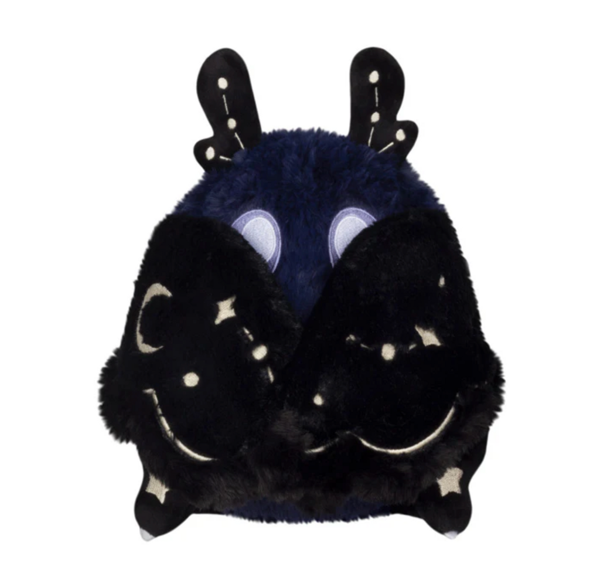 Midnight Mothman Mini plush with soft magnetic wings featuring moon and star designs for ages 3 and up.