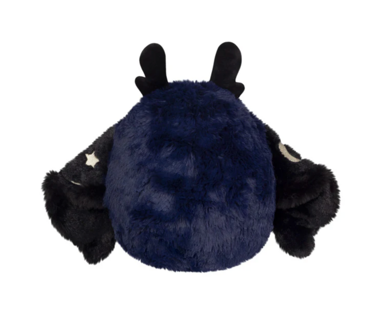 Midnight Mothman Mini plush toy with soft blue body and magnetic black wings featuring moon and star details.