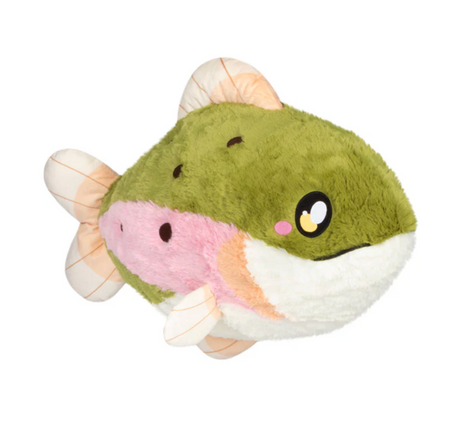 Soft and colorful Rainbow Trout plush with big eyes, perfect for playful and friendly gift ideas.