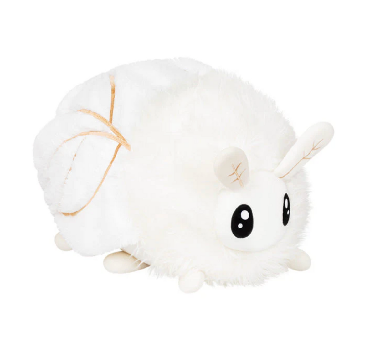 Poodle Moth plush with fluffy white fur, big eyes, and antennae, combining a poodle's cuddliness with a moth's charm.