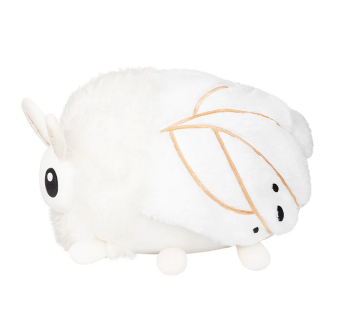 Poodle Moth plush toy, fluffy white design with large eyes and detailed wings, soft and cuddly stuffed animal.