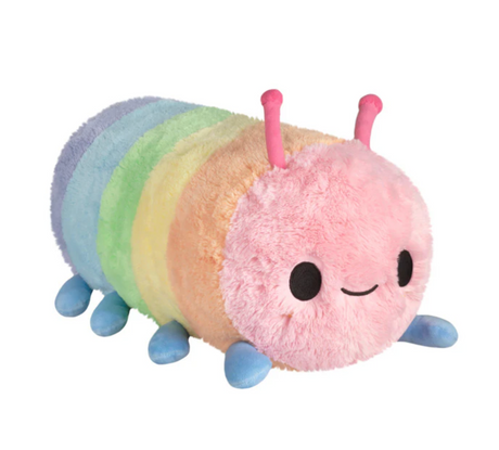 Rainbow Caterpillar plush toy with soft rainbow-colored segments and a friendly smiling face, perfect for all ages.