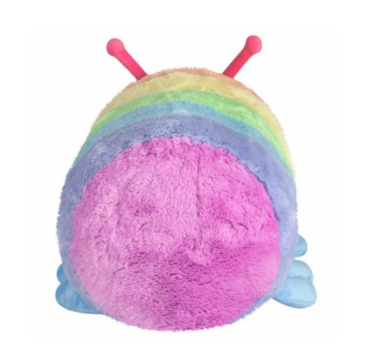Rainbow Caterpillar plush toy with soft pastel rainbow stripes, polyester fiber, perfect for ages 0 and up.