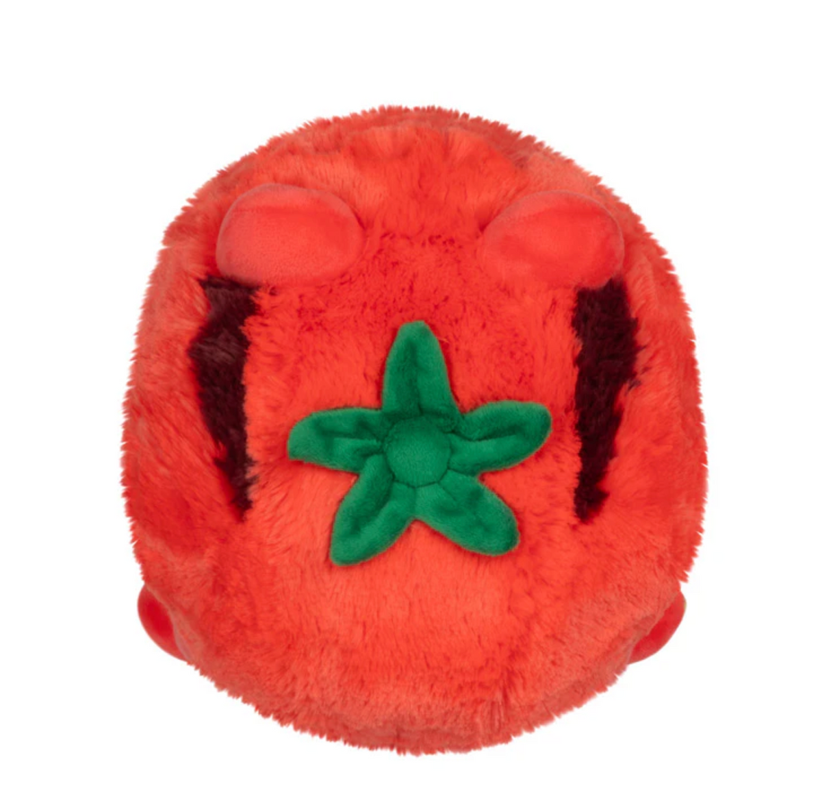 Soft and plush red TomAToad Mini with green leaf detail, perfect for snuggling and reminding you to eat your veggies.