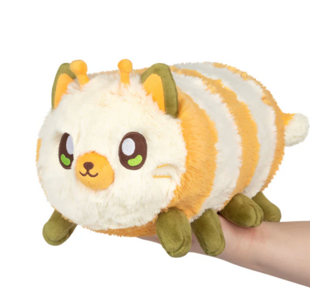 Kittypillar/Caterpillar Mini plush toy with fuzzy orange and white stripes, multiple paws, and cute kitty face.