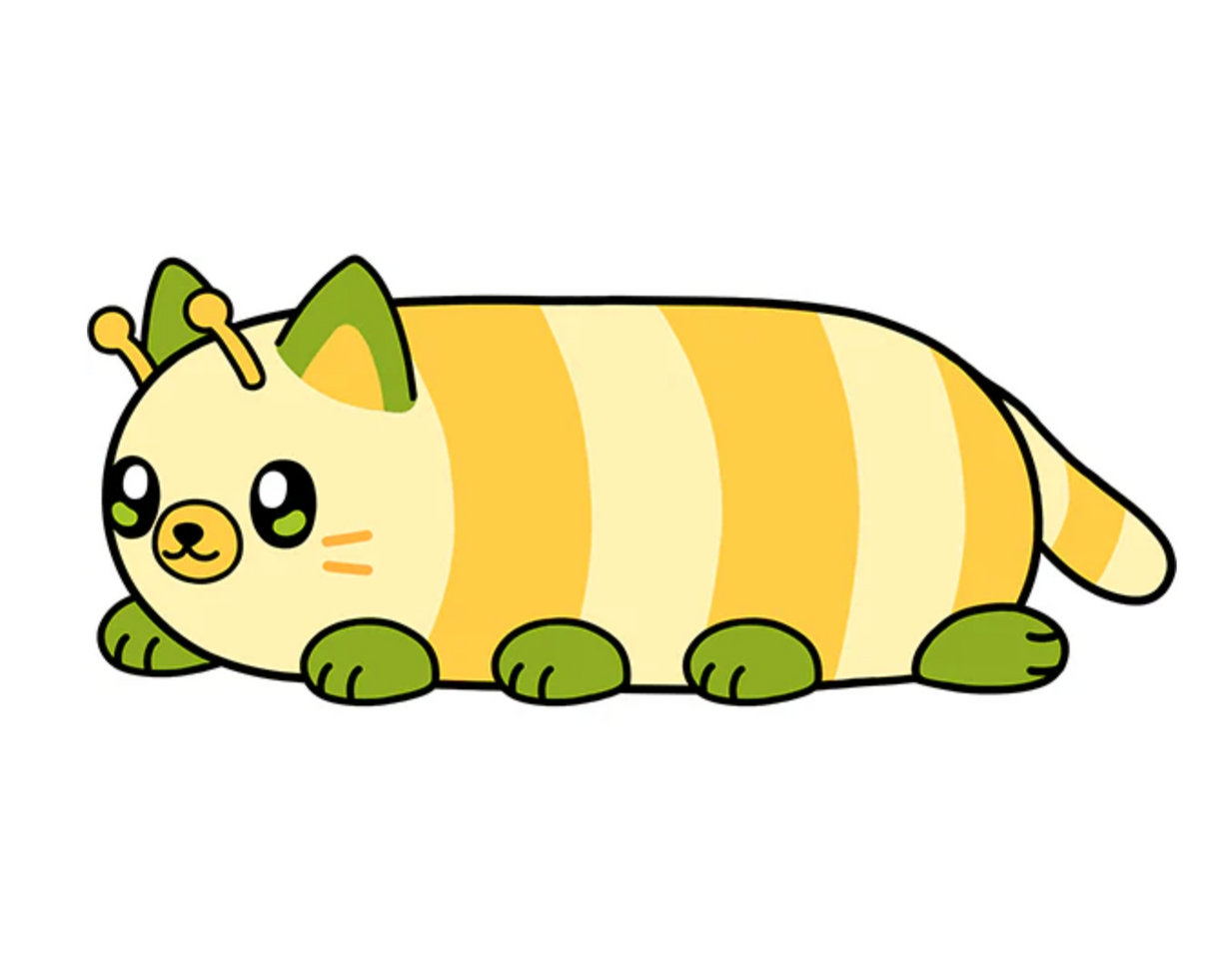 Kittypillar/Caterpillar Mini is a cute hybrid of a kitty and caterpillar with multiple paws and a striped fuzzy body.