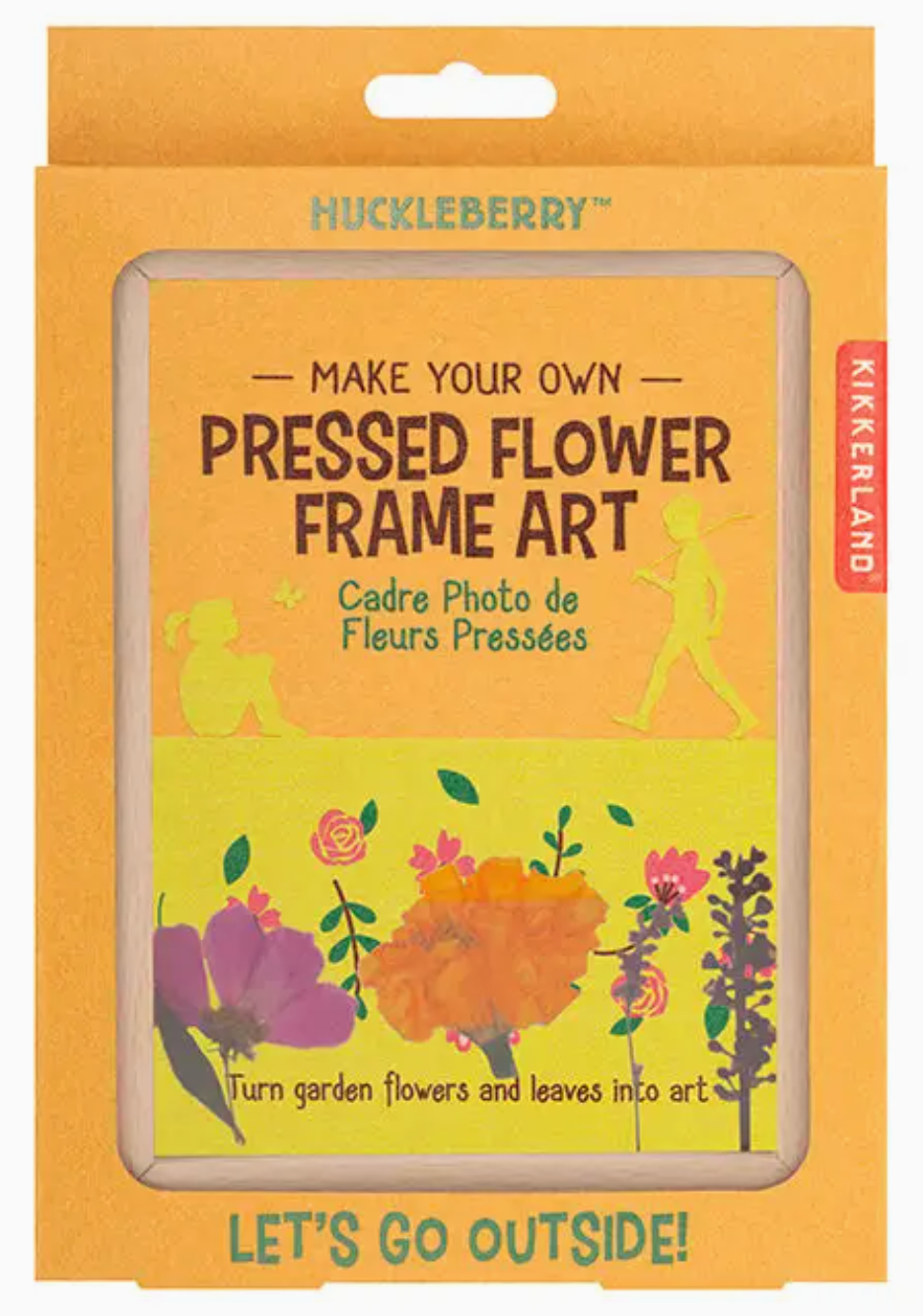 Huckleberry Pressed Flower Frame kit packaging encourages kids to create pressed flower art with garden flowers and blotting paper.