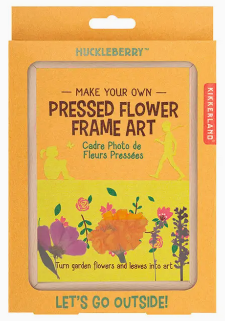 Huckleberry Pressed Flower Frame kit packaging encourages kids to create pressed flower art with garden flowers and blotting paper.