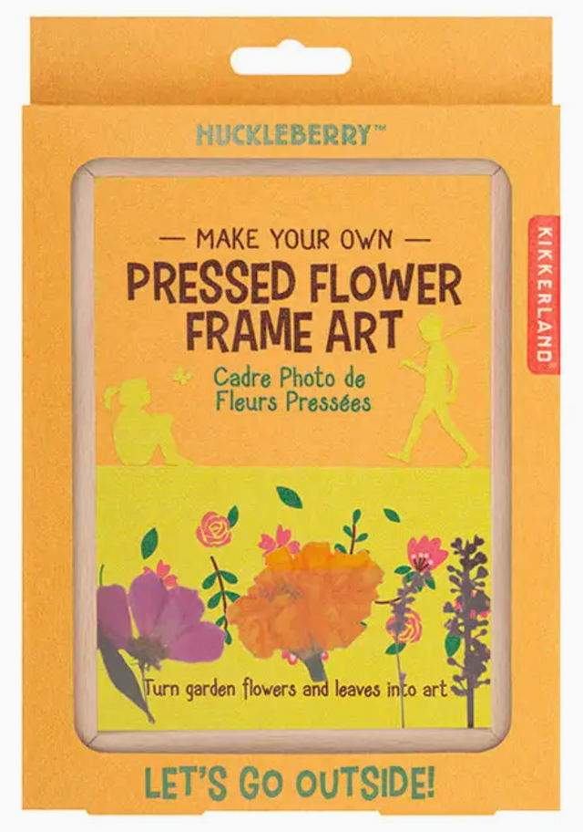 Huckleberry Pressed Flower Frame kit packaging encourages kids to create pressed flower art with garden flowers and blotting paper.