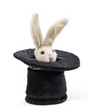 Magic Hat Finger Puppet with a soft white velour rabbit popping from a sparkling black magician's hat.