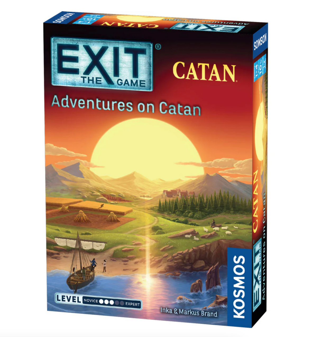 Exit: The Game- Adventures on Catan board game box featuring a sunset island adventure scene.