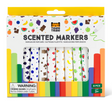 Scented Markers set with fruity and chocolatey scents, colorful barrels decorated with matching food icons, ideal for kids 3+.