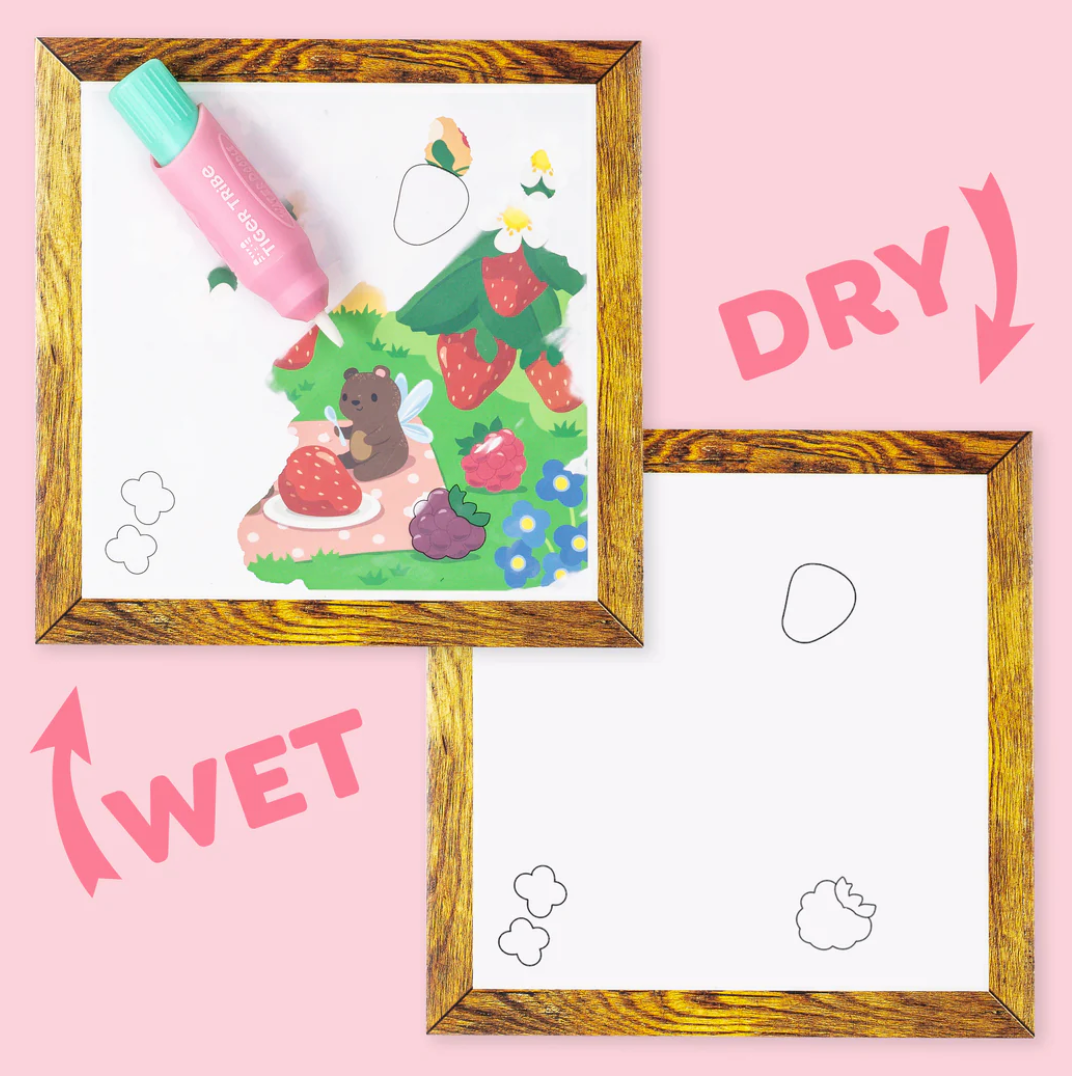 Magic Painting World | Fairy Friends showing wet and dry reusable magic water-brush painting cards for toddlers.