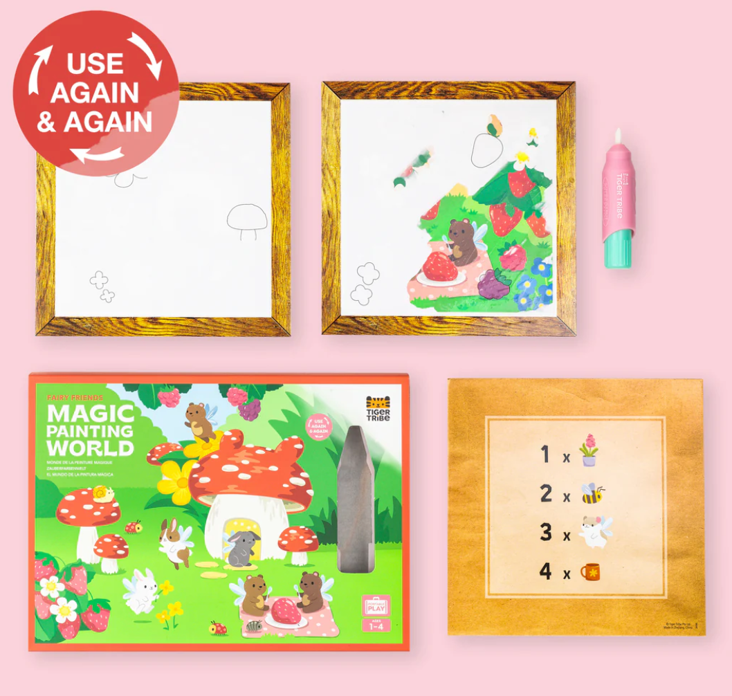Magic Painting World | Fairy Friends set with reusable magic water-brush and illustrated activity cards for toddlers.