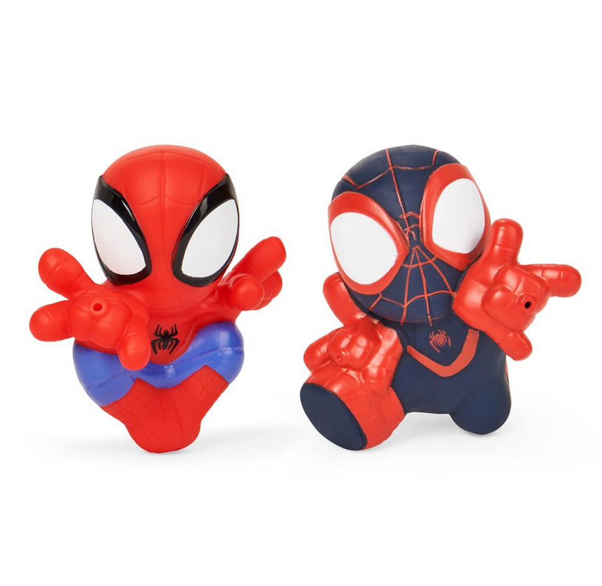 Water Squirties featuring two soft, squeezable superhero characters perfect for fun bath or pool time play.