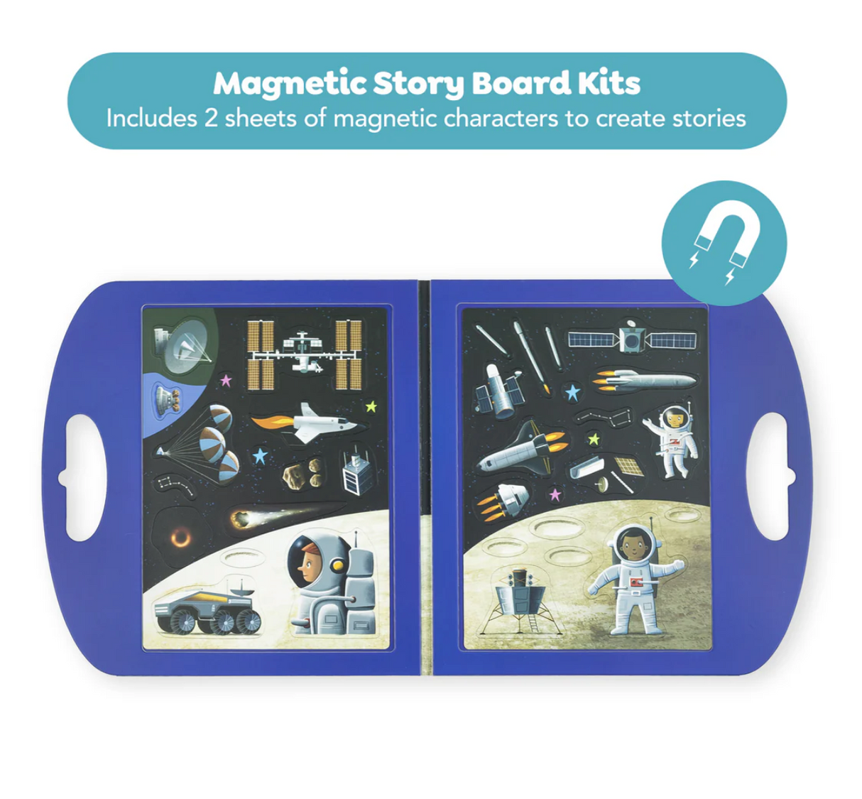 Magna Carry | Space Explorer fold-out magnetic play scene with space characters for creative storytelling and travel fun.