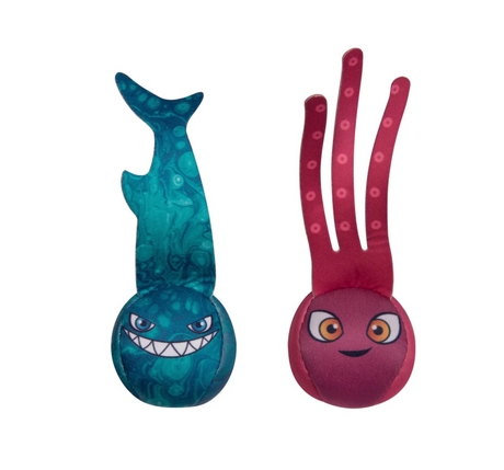 Two colorful Waboba Dive Tails pool sinkers with fun aquatic character designs for kids to grab underwater.