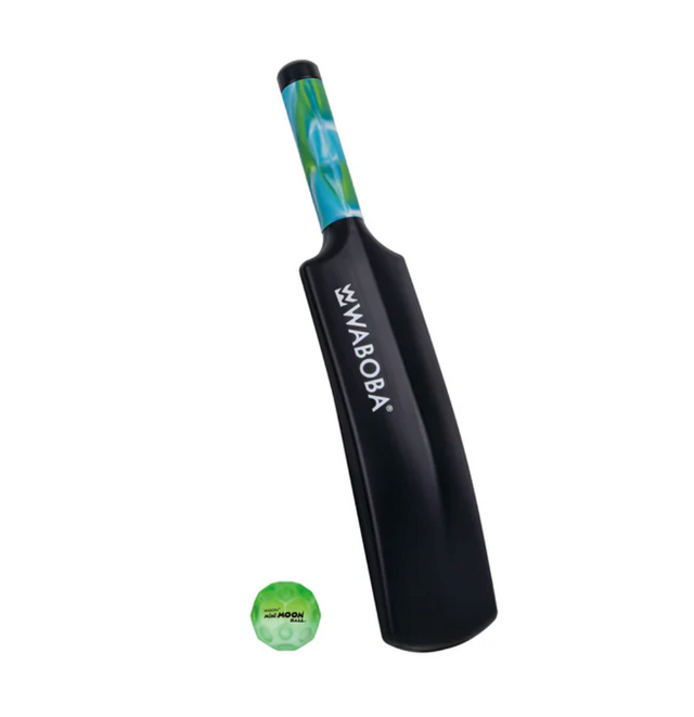 Waboba Mini Moon Cracket Bat with non-slip grip and mini moon ball, perfect for kids and travel fun outdoors.