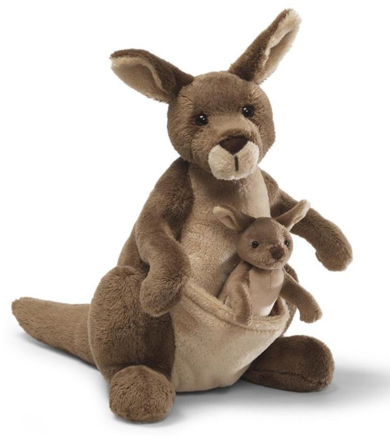 Kangaroo Jirra plush toy with a realistic mother kangaroo and joey in pouch, soft and perfect for kids 1+.